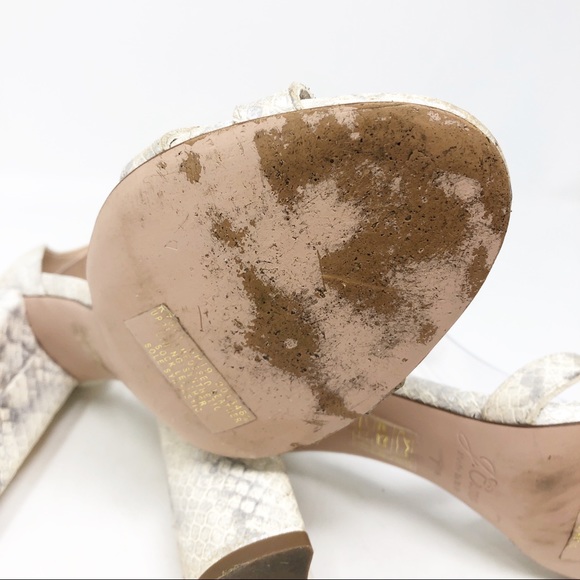 J. CREW OFF-WHITE SILVER METALLIC EMBOSSED SNAKESKIN BLOCK HEEL SANDALS - Picture 8 of 12